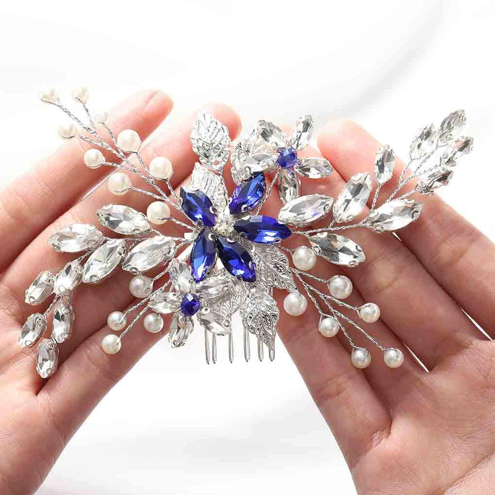 Olbye peigne décoratif mariage bleu strass argent: complément parfait pour votre tenue