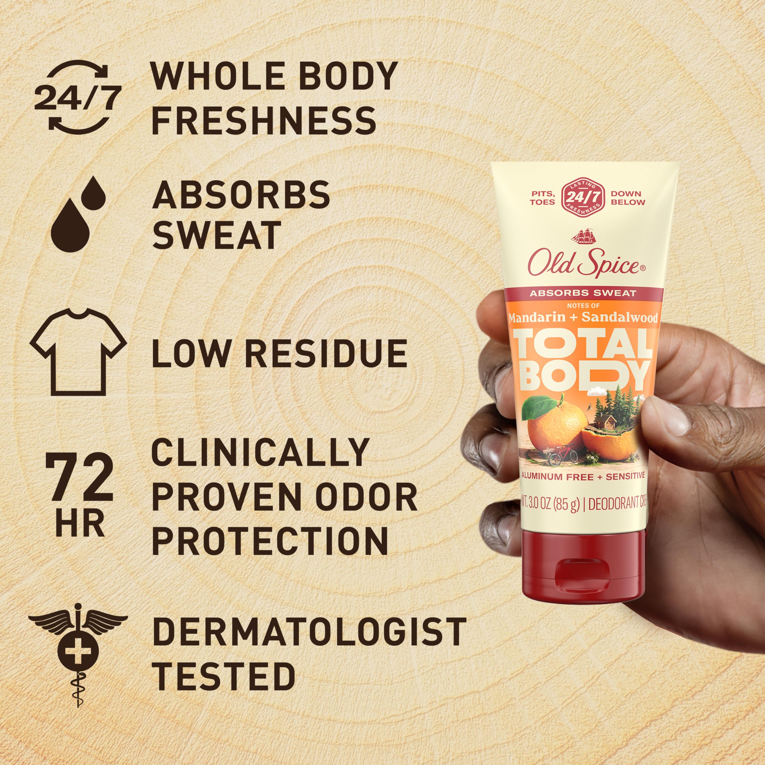 Old Spice absorption de transpiration pour rester sec toute la journée.