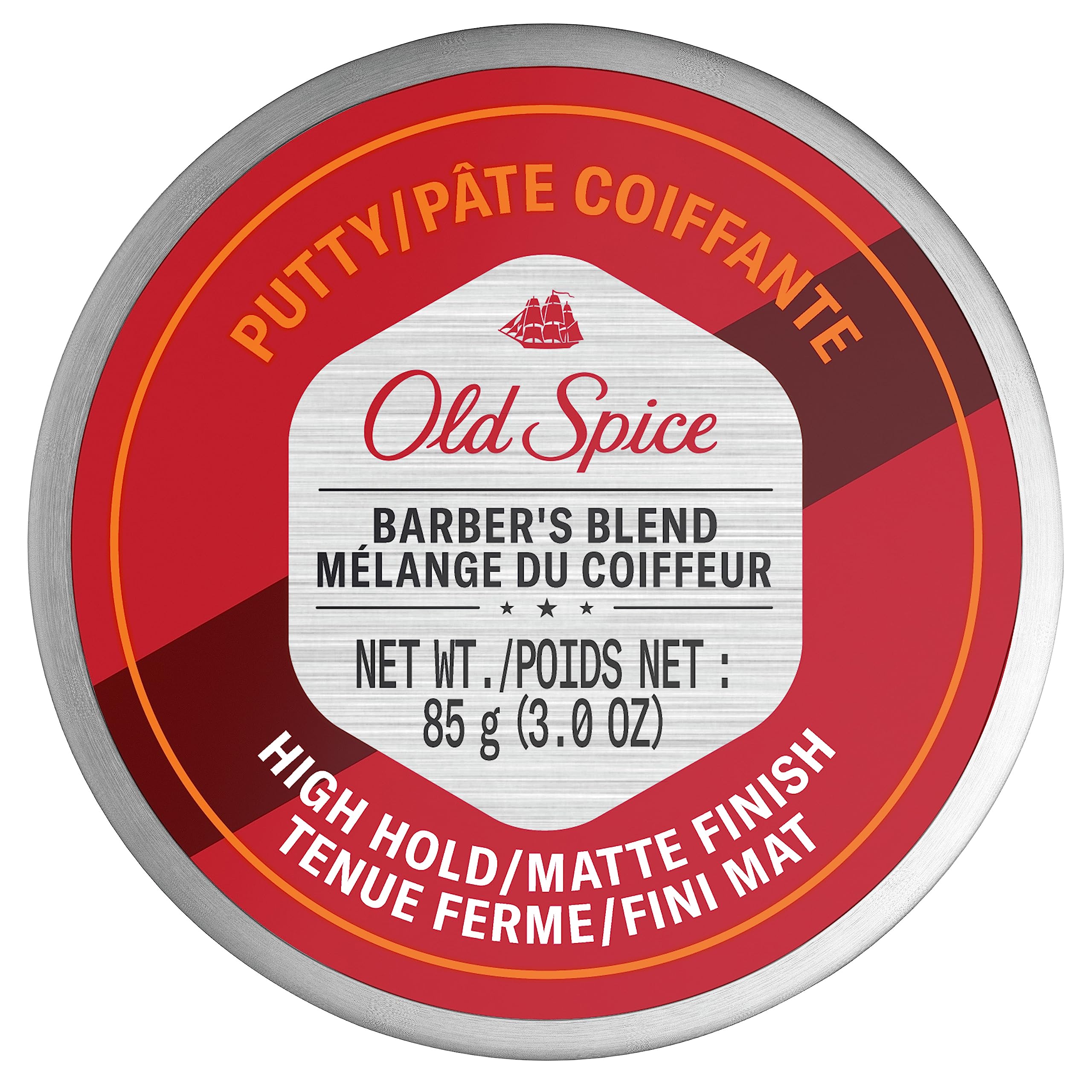 Visuel du pot Old Spice Barber's Blend Putty montrant une tenue haute.