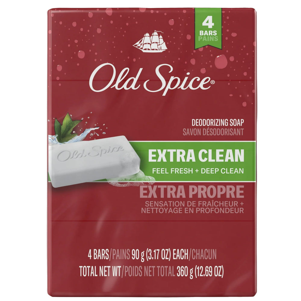 Barre savon Old Spice avec mousse douce offrant un nettoyage riche.