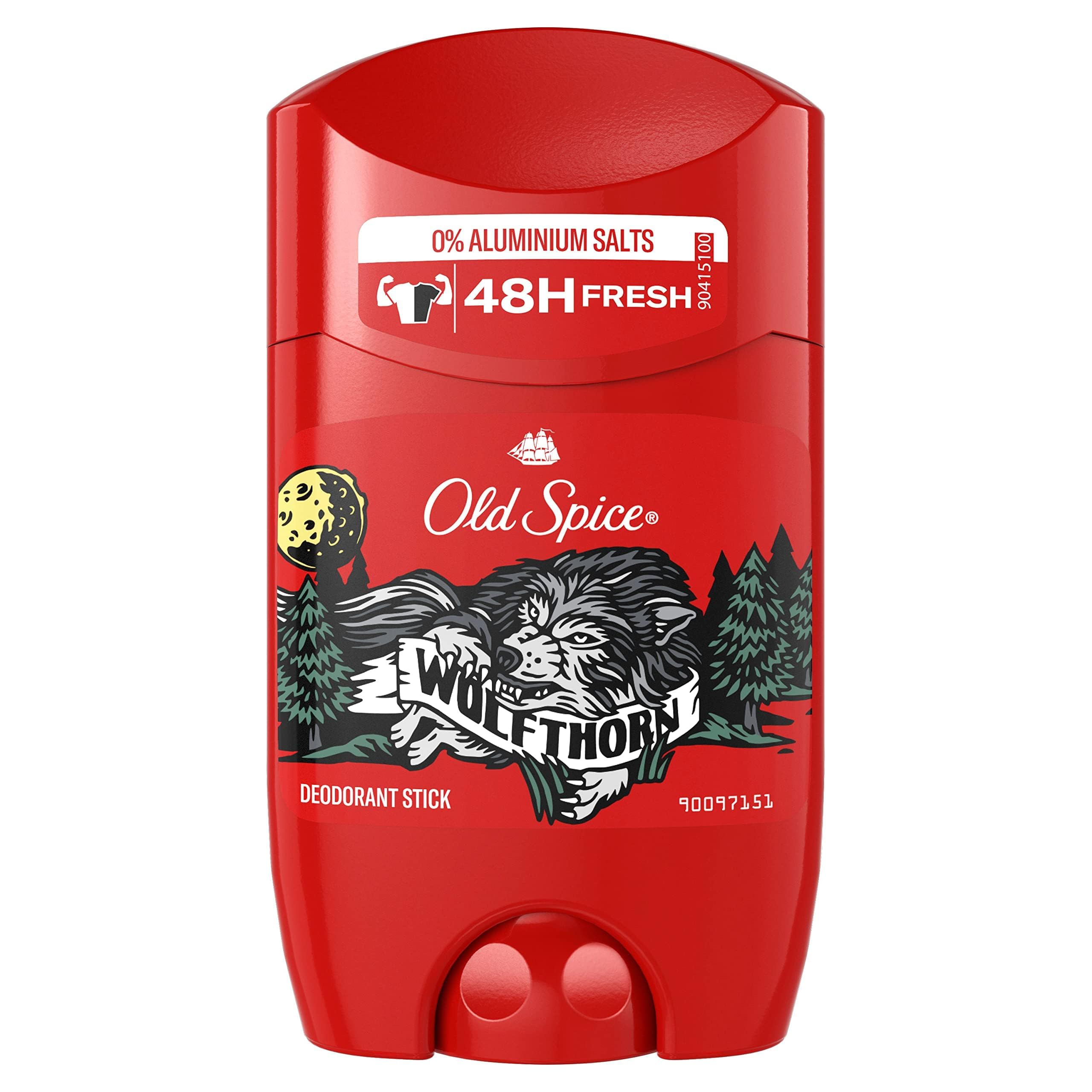 Old Spice Wolfthorn baton-deodorant, parfum frais et longue tenue pour la journée.