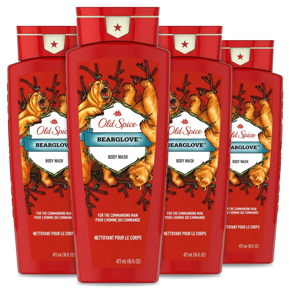 Old Spice Bearglove gel douche – bouteille rafraîchissante avec parfum pomme et agrumes.