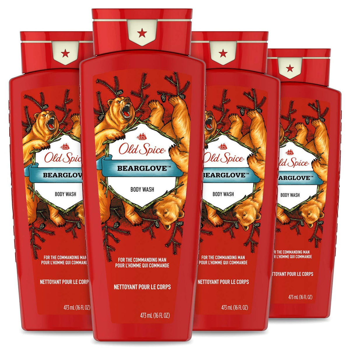 Old Spice Bearglove gel douche – bouteille rafraîchissante avec parfum pomme et agrumes.
