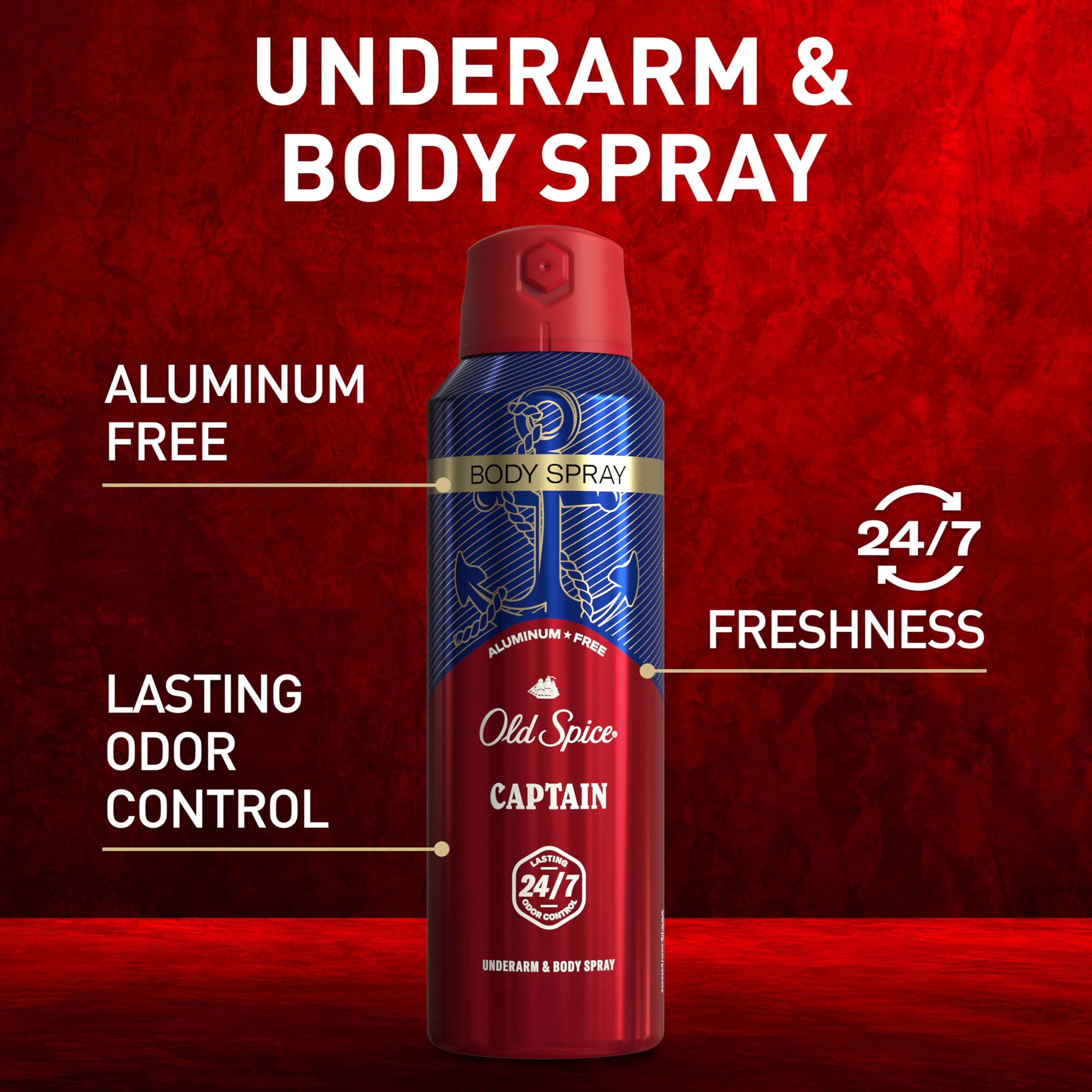 Old Spice Captain flacon spray, accessoire pratique et sans aluminium.