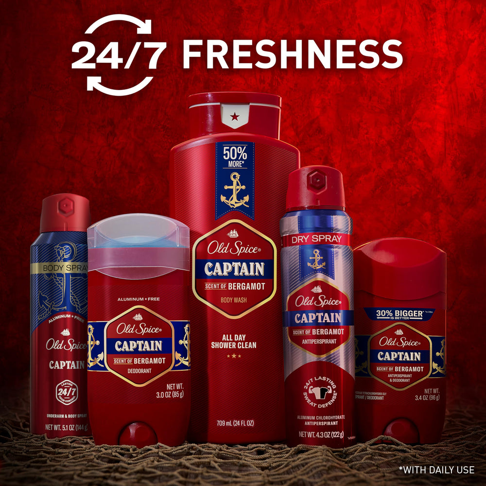 Old Spice Captain usage après douche, parfum persistant sur peau propre.