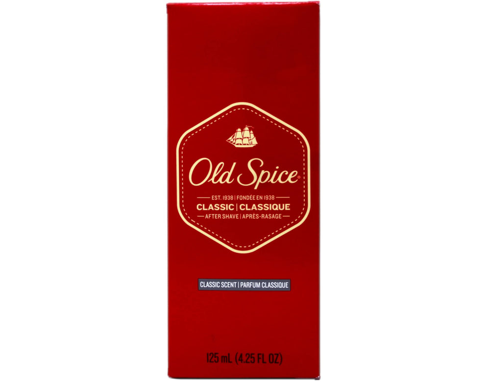 Old Spice Classic, étiquette visible, parfum musclé avec notes d'agrumes, idéal après le rasage.