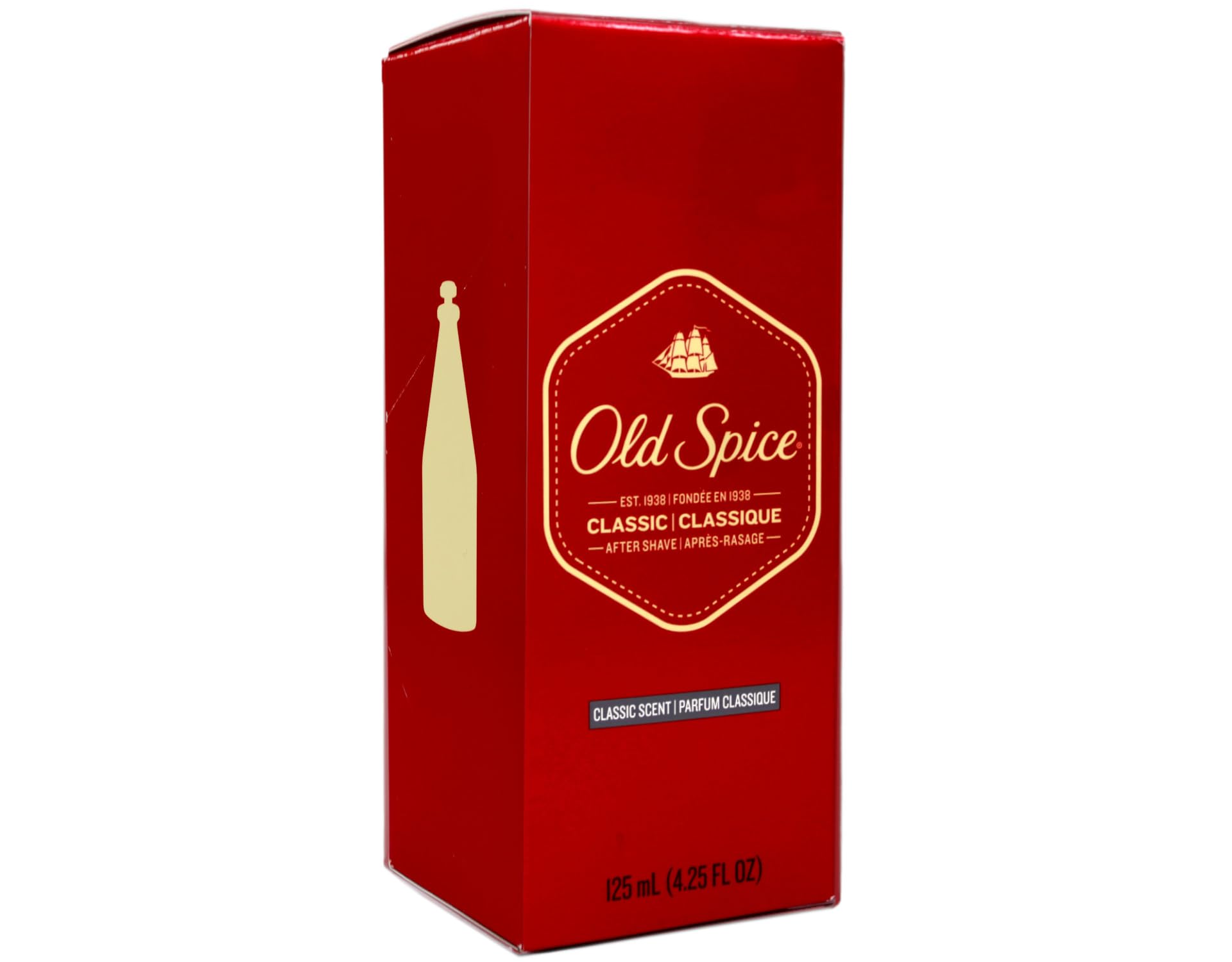 Old Spice Classic après-rasage, logo distinctif évoquant tradition et fraîcheur masculine.