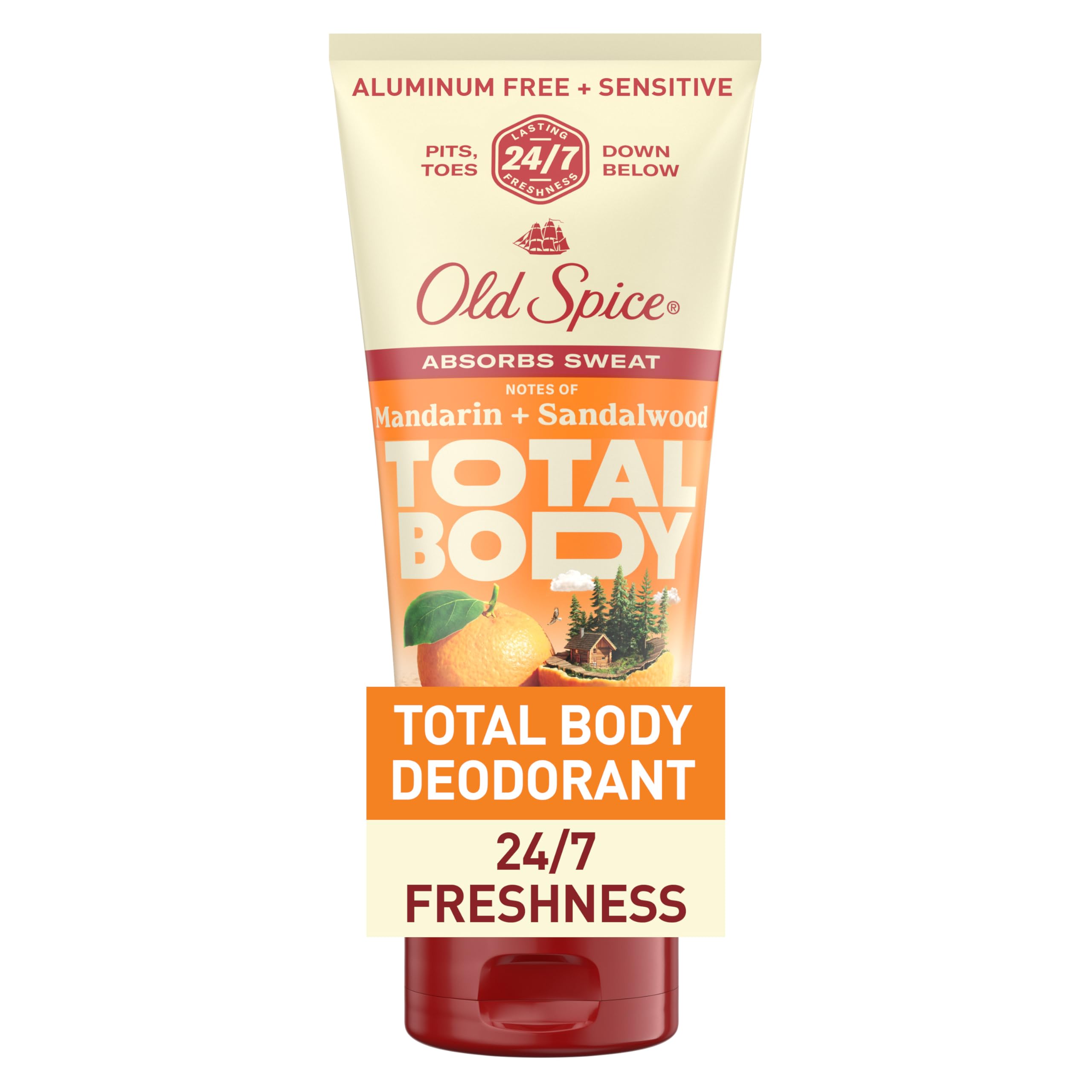 Old Spice crème déodorant corps homme mandarine-santal, bouteille prête à l'emploi.