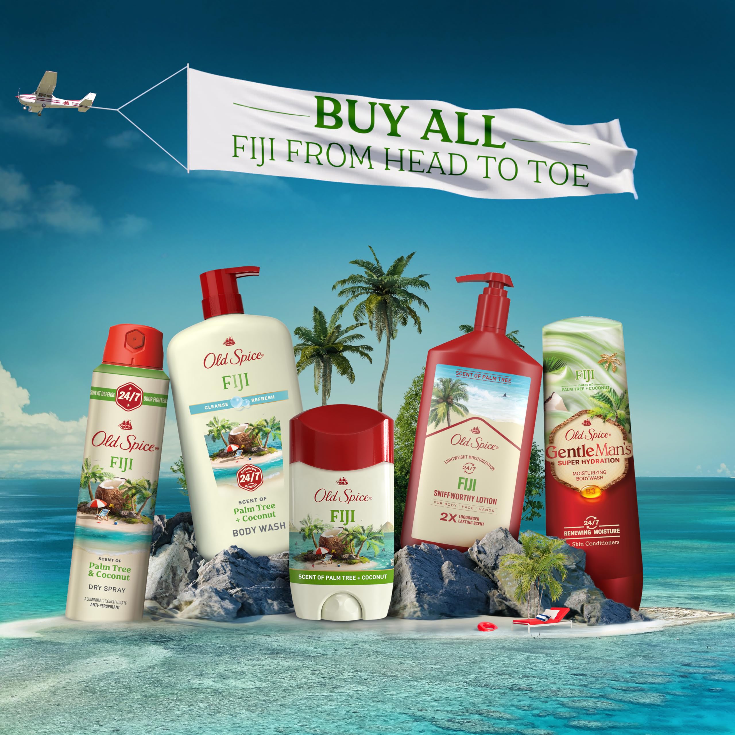 Old Spice Fiji, expérience olfactive tropicale pour énergie et détermination.