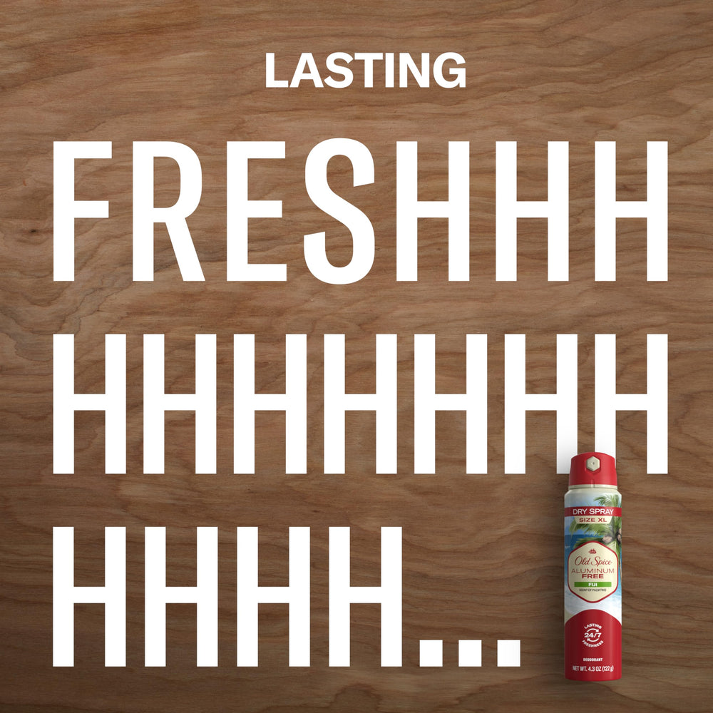 Old Spice Fiji Dry Spray — protection anti-odeur 24/7 sans aluminium.