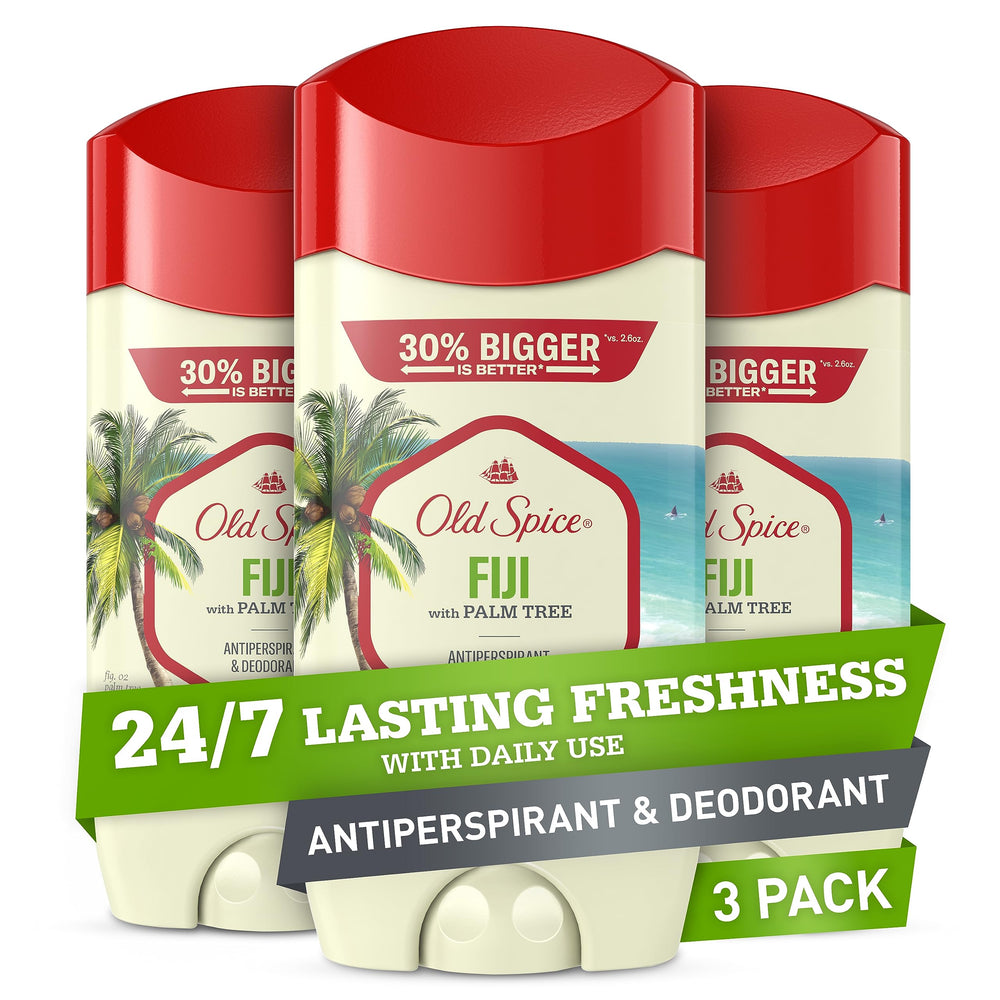 Old Spice Fiji, bouteille, senteur palmier fraîche et durable.