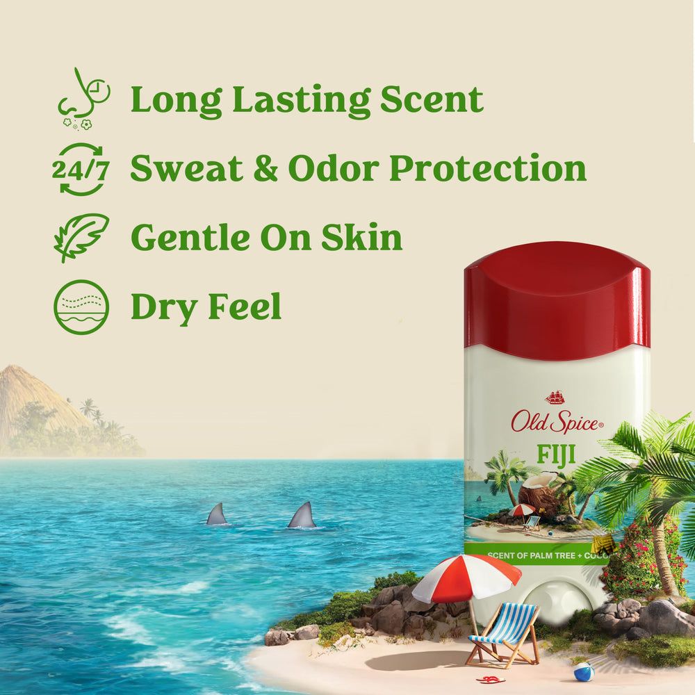 Old Spice Fiji, déodorant invisible, protection discrète sans traces.