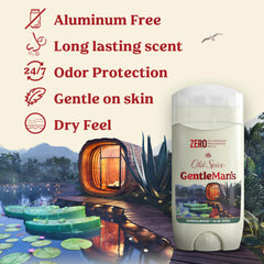 Old Spice Gentleman's Blend, etiquette sans aluminium, soin doux pour la peau à l'application.