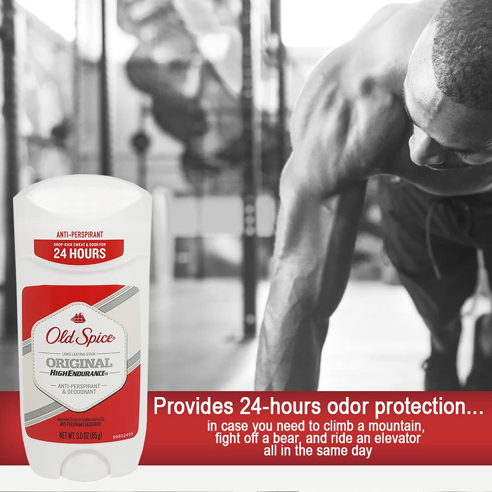 Application of Old Spice High Endurance Original stick showing smooth glide on skin.