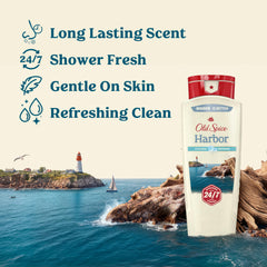 Old Spice bord-de-mer étiquette évoquant le littoral et la fraîcheur