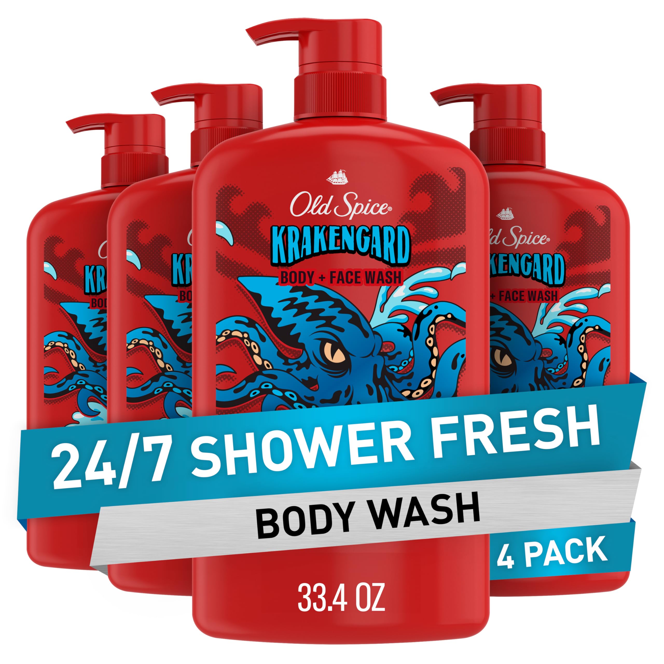 Gel douche Krakengard Old Spice, bouteille visible, propreté durable après chaque douche.