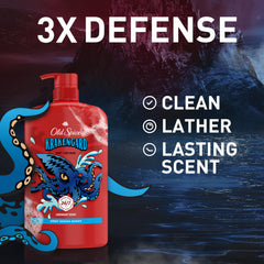 Mousse douche riche Krakengard Old Spice pour une sensation de douceur.