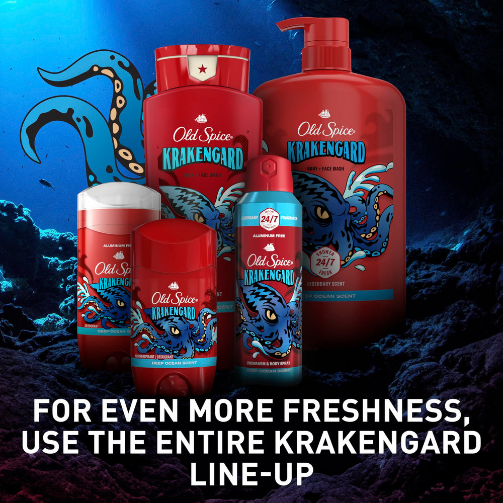 Old Spice Krakengard note masculine citrus et bois pour une fragrance distinctive.