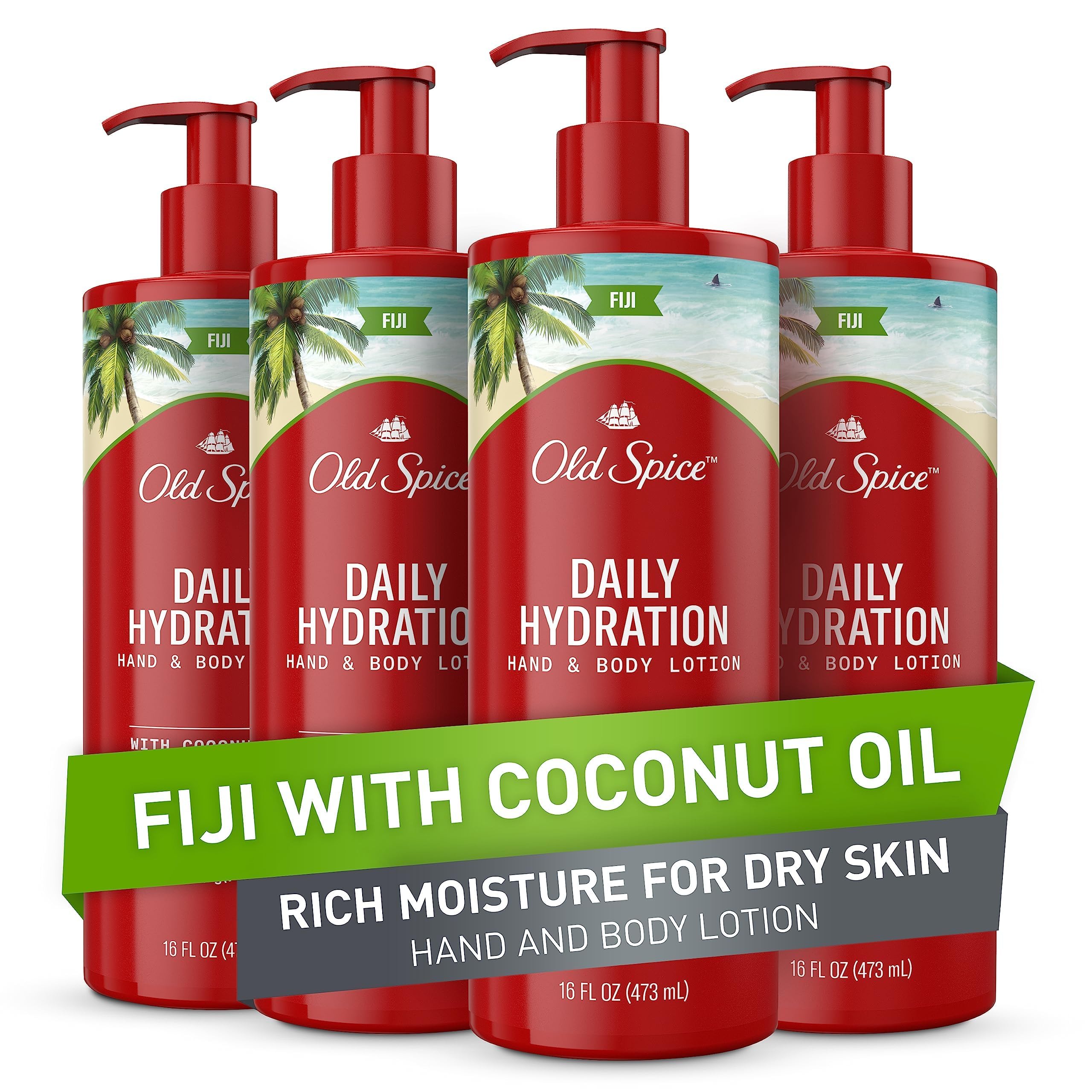 Old Spice Daily Hydration Lotion bouteille affichant hydratation longue durée.