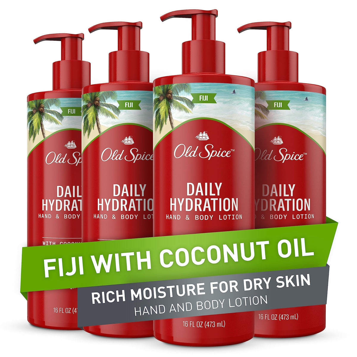 Old Spice Daily Hydration Lotion bouteille affichant hydratation longue durée.