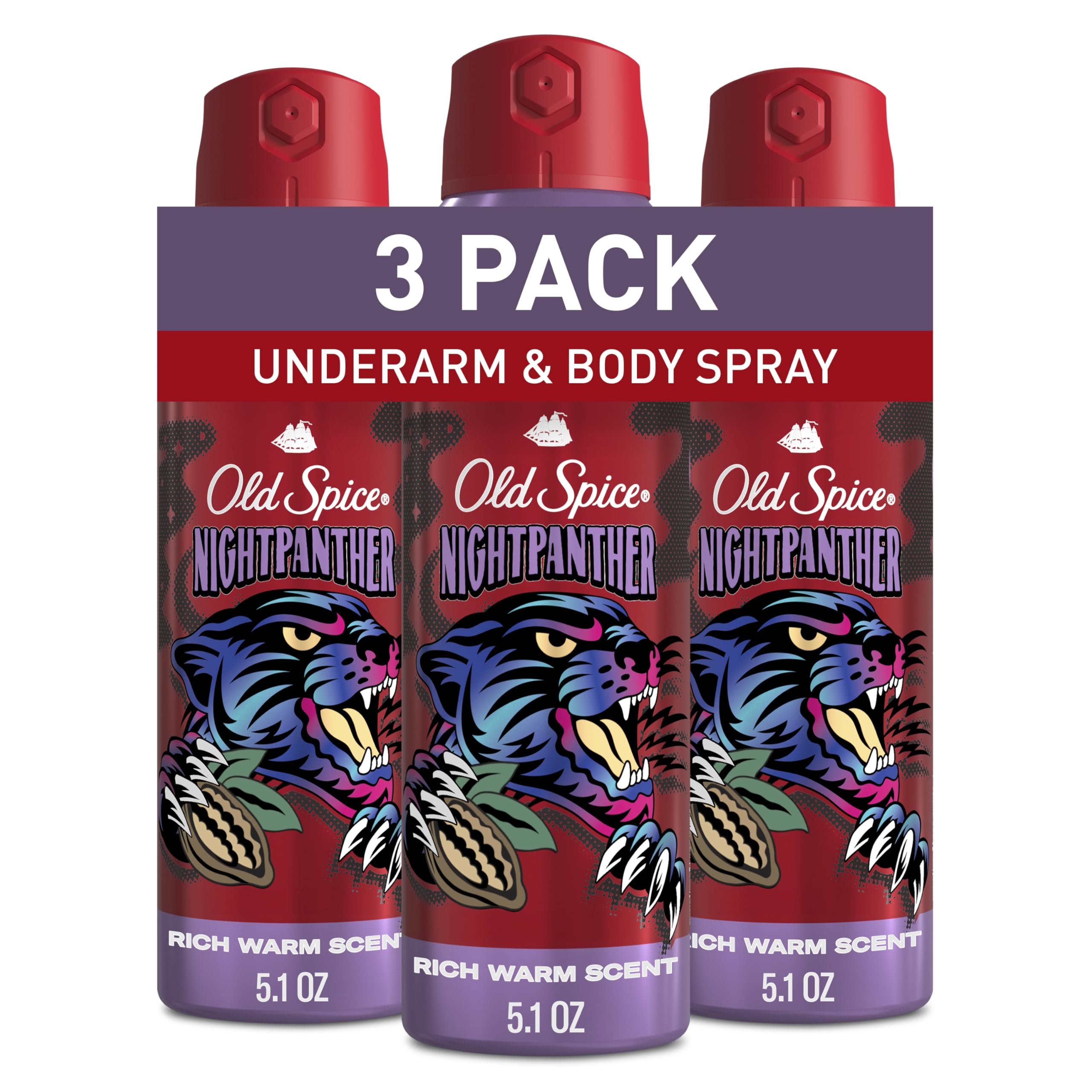Bouteille Old Spice Night Panther, parfum riche et chaleureux avec notes chocolat noir et vanille