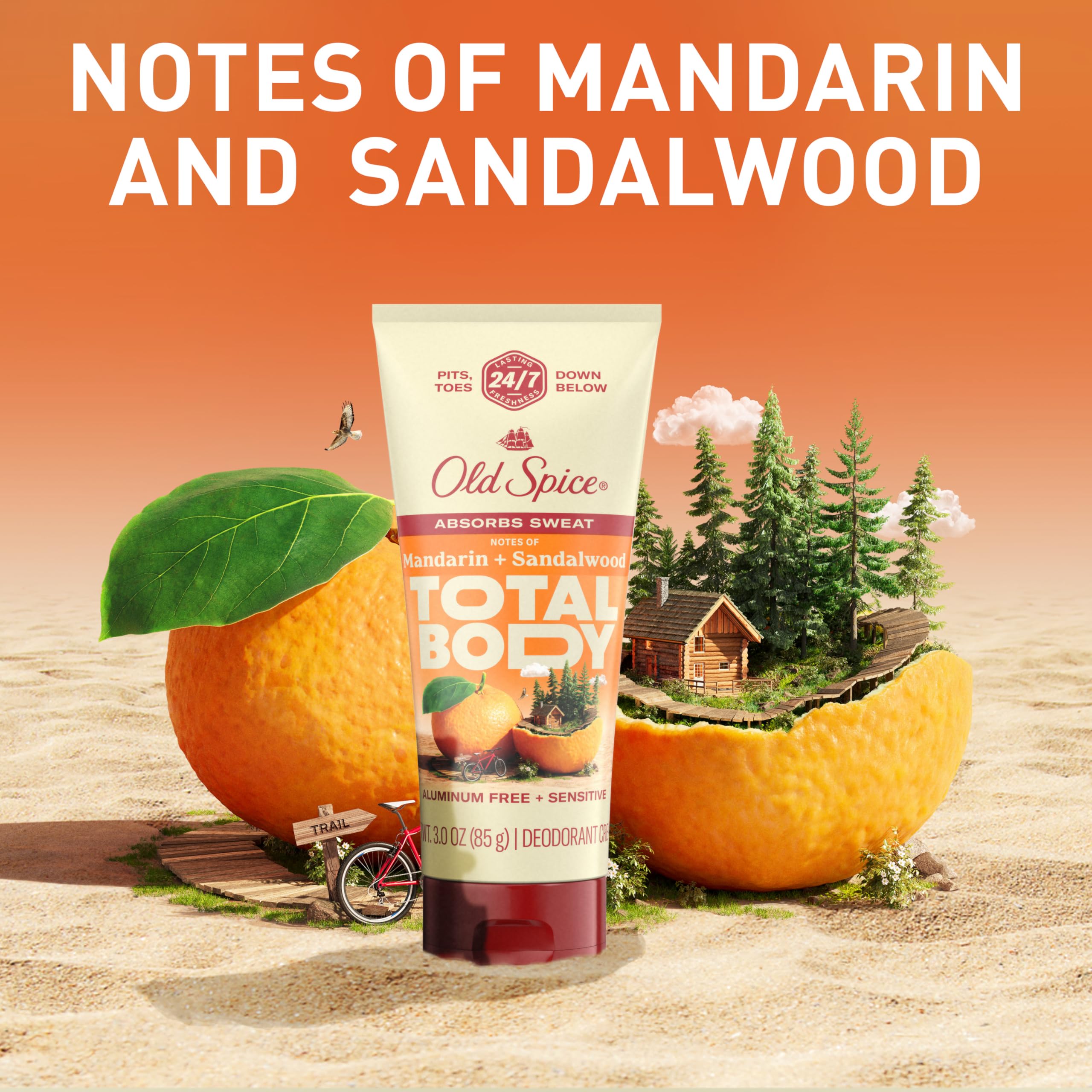 Old Spice parfum mandarine-santal, arôme masculin et rafraîchissant.