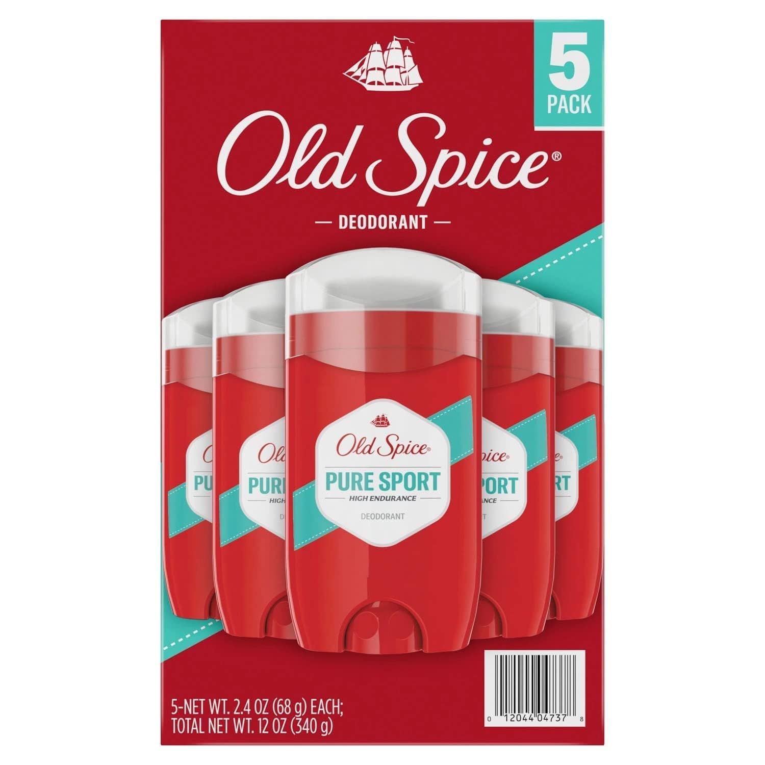 Old Spice Pure Sport déodorant bâton, pack de 5, pratique pour maison, gym et voyage.