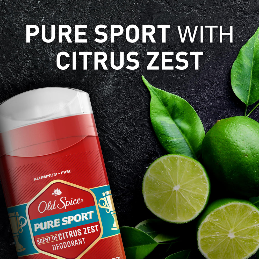 Senteur citron-lime Old Spice Pure Sport pour une fraîcheur prolongée.
