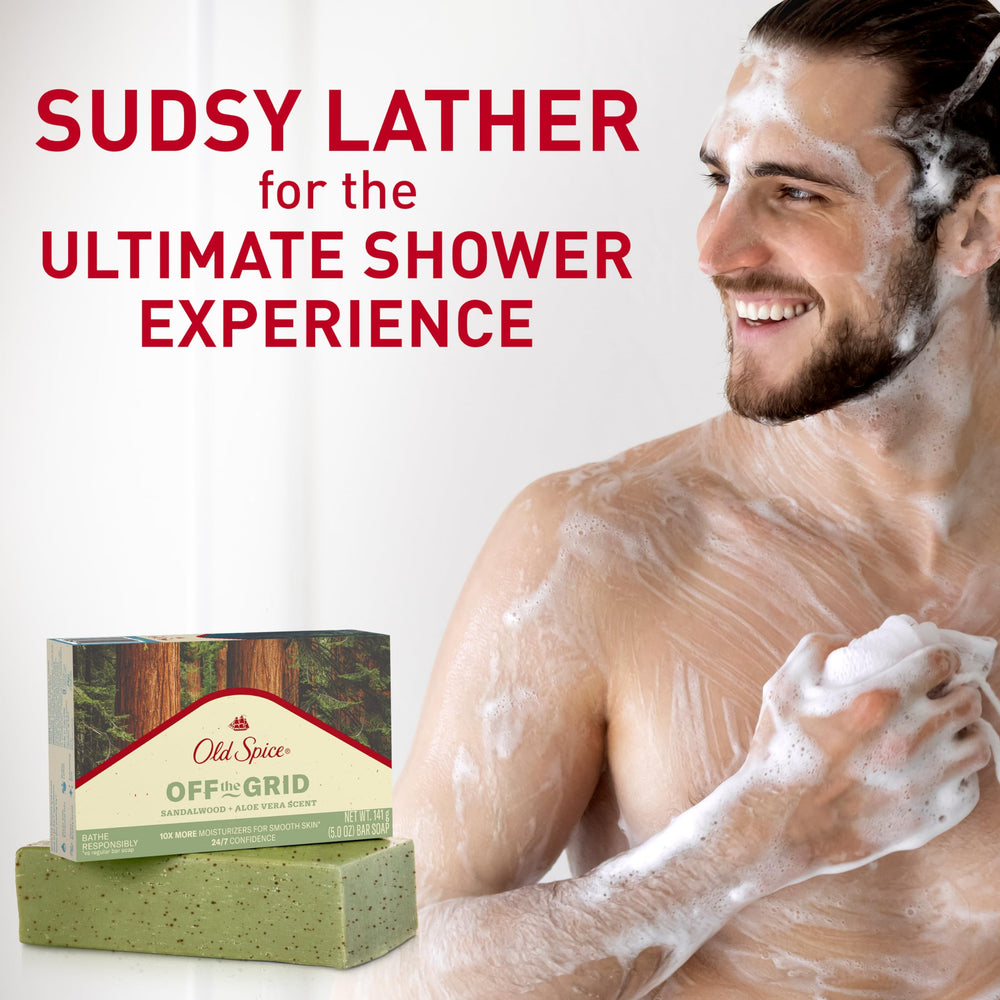 Old Spice Savon-barre Off the Grid nettoyant-base-plante: douceur naturelle pour la peau.