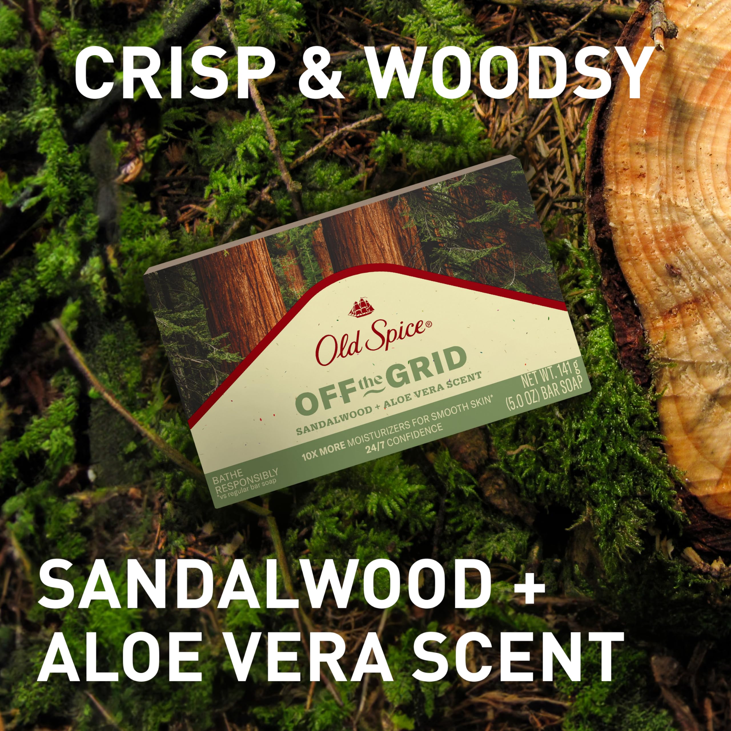 Old Spice Savon-barre Off the Grid parfum-bois: senteur santal-aloe-vera.