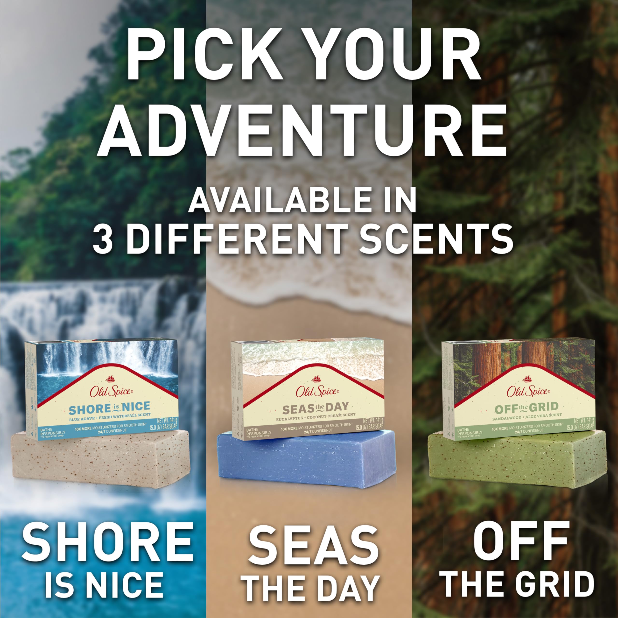 Old Spice Savon-barre Off the Grid sensation-pur: douche fraîche et revitalisante.