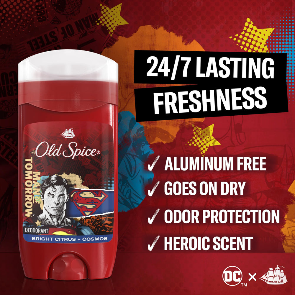 Old Spice Superman odeur citron éclatant et cosmos pour une fraîcheur longue durée.