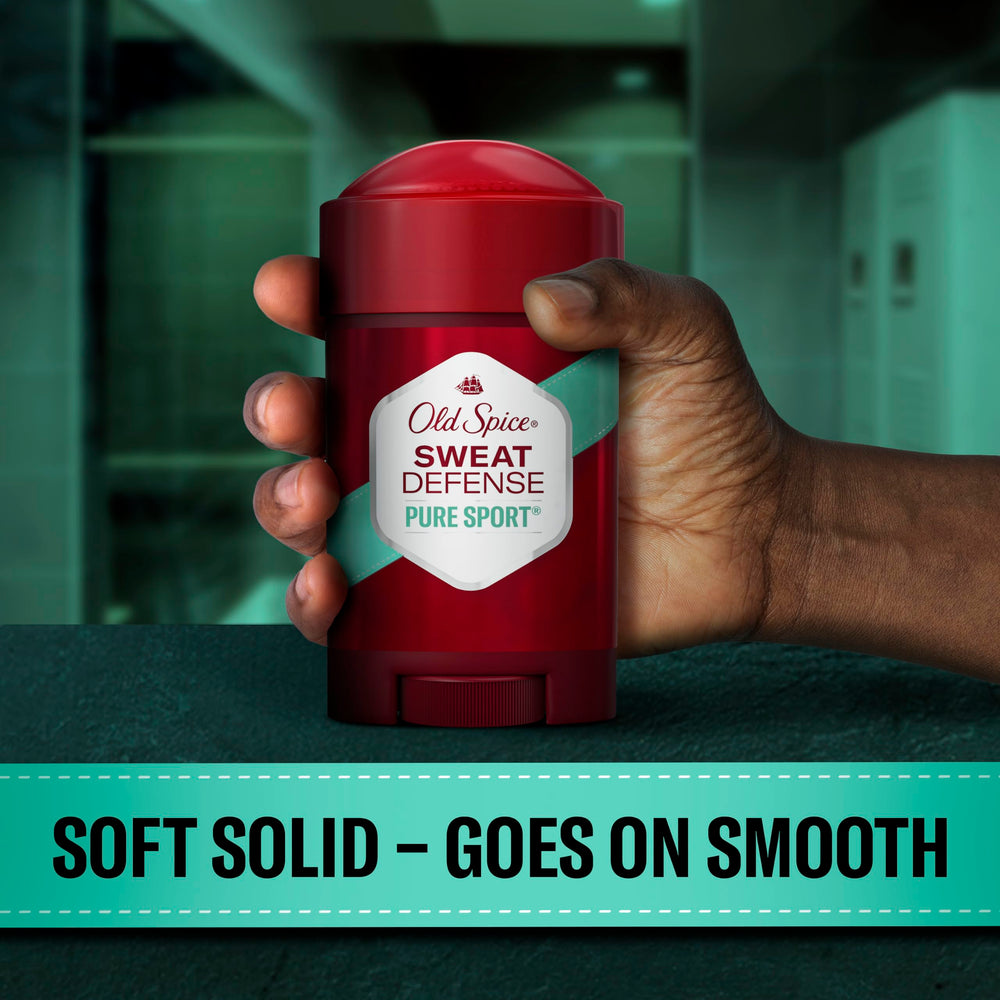 Old Spice Sweat Defense Soft Solid packaging front view with 48-hour protection claim.