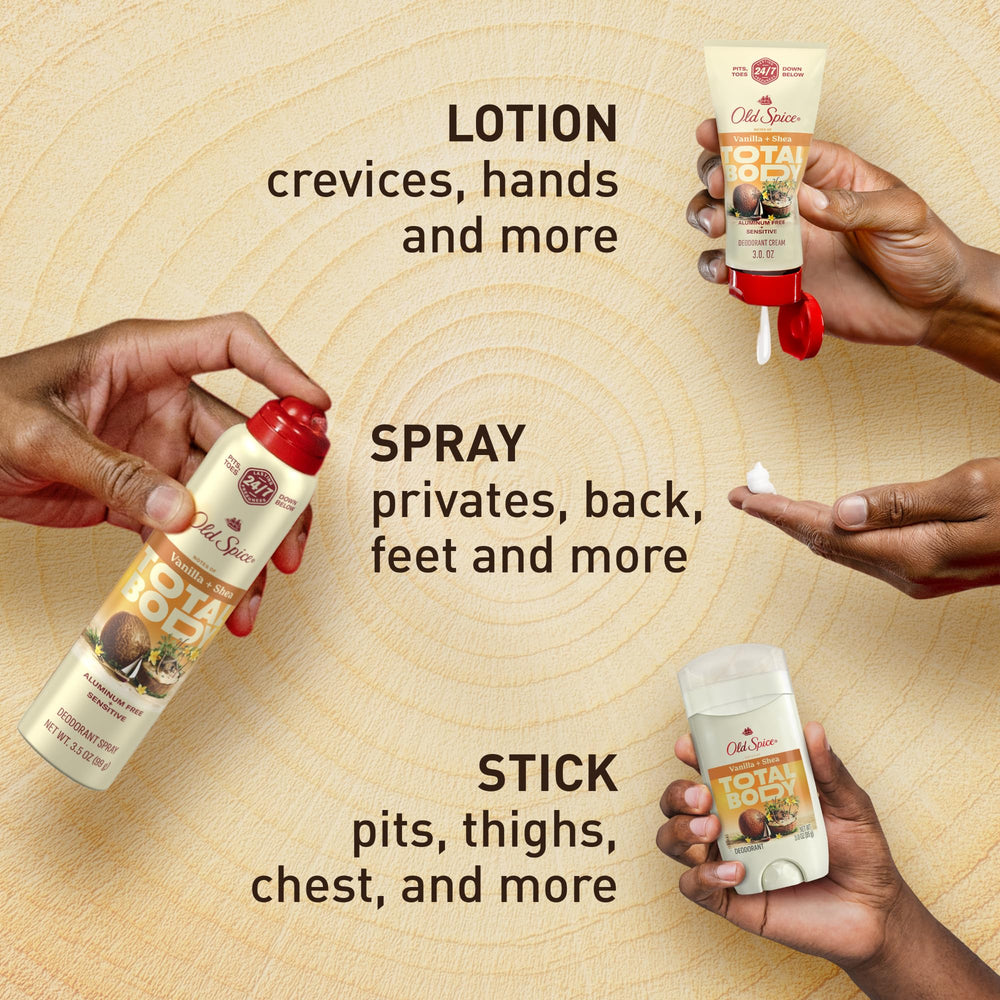 Old Spice Tout-Corps Déodorant pieds, fraîcheur continue toute la journée.
