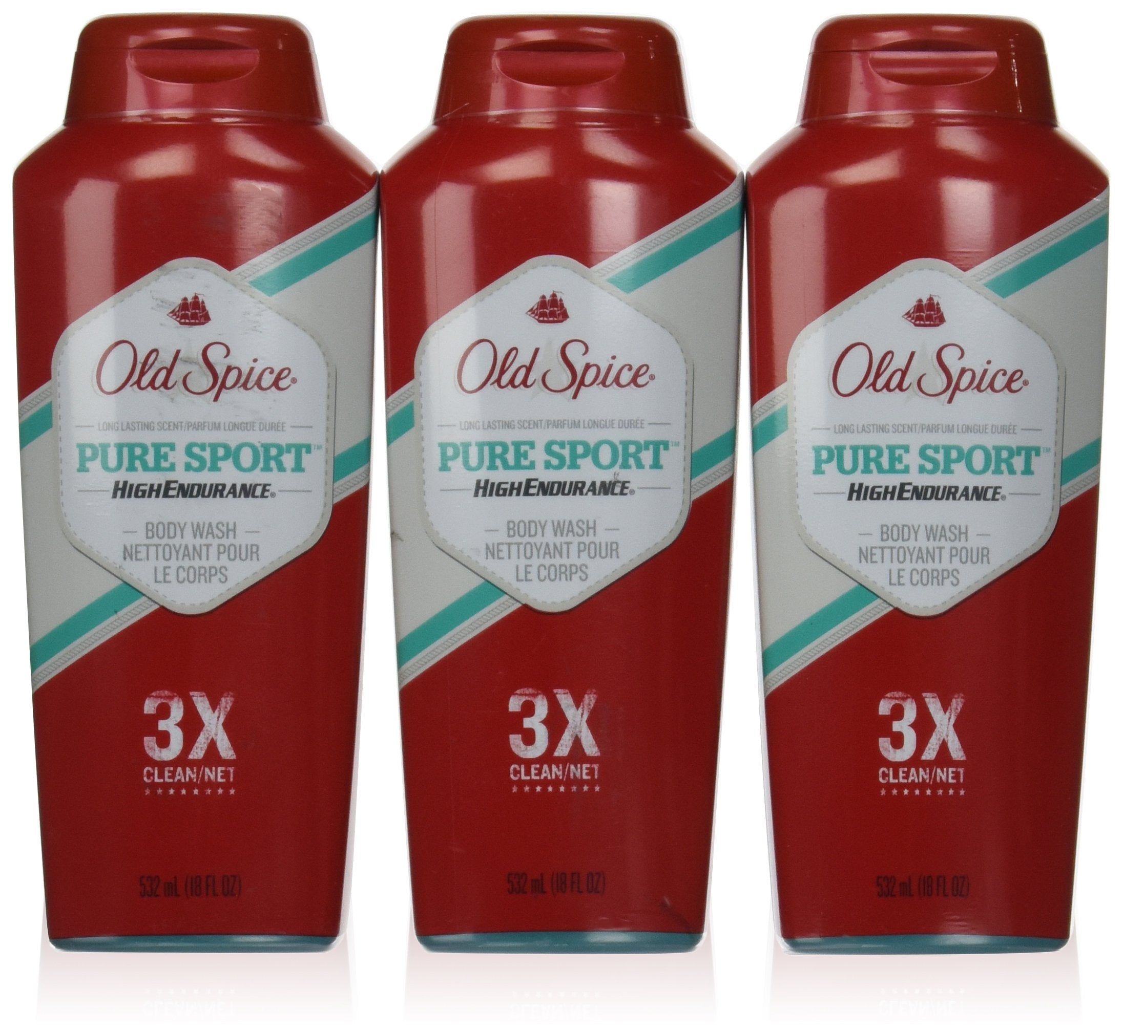 Gel douche Old Spice pack de 3 bouteilles, bouteille prête à verser pour une douche rapide et fraîche.