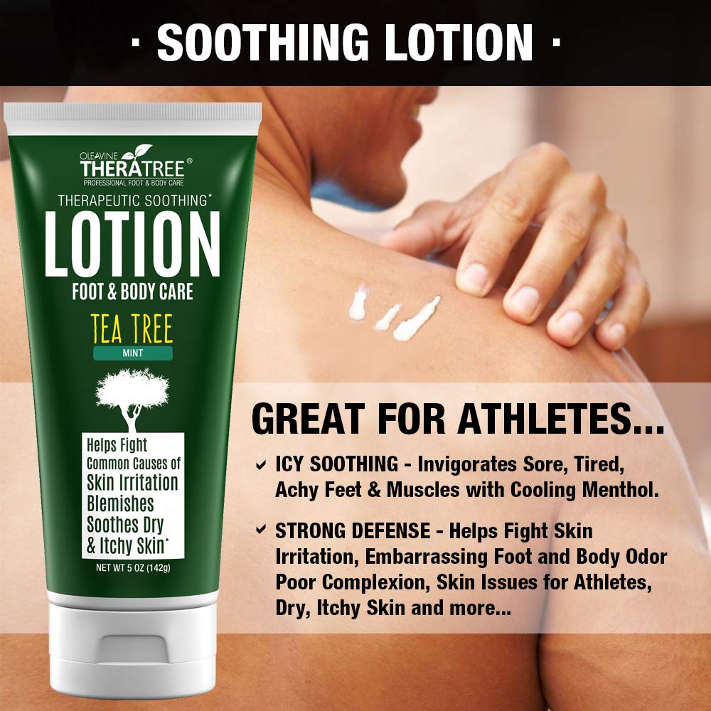 Oleavine Tea Tree Lotion with menthol cooling effect on tired skin