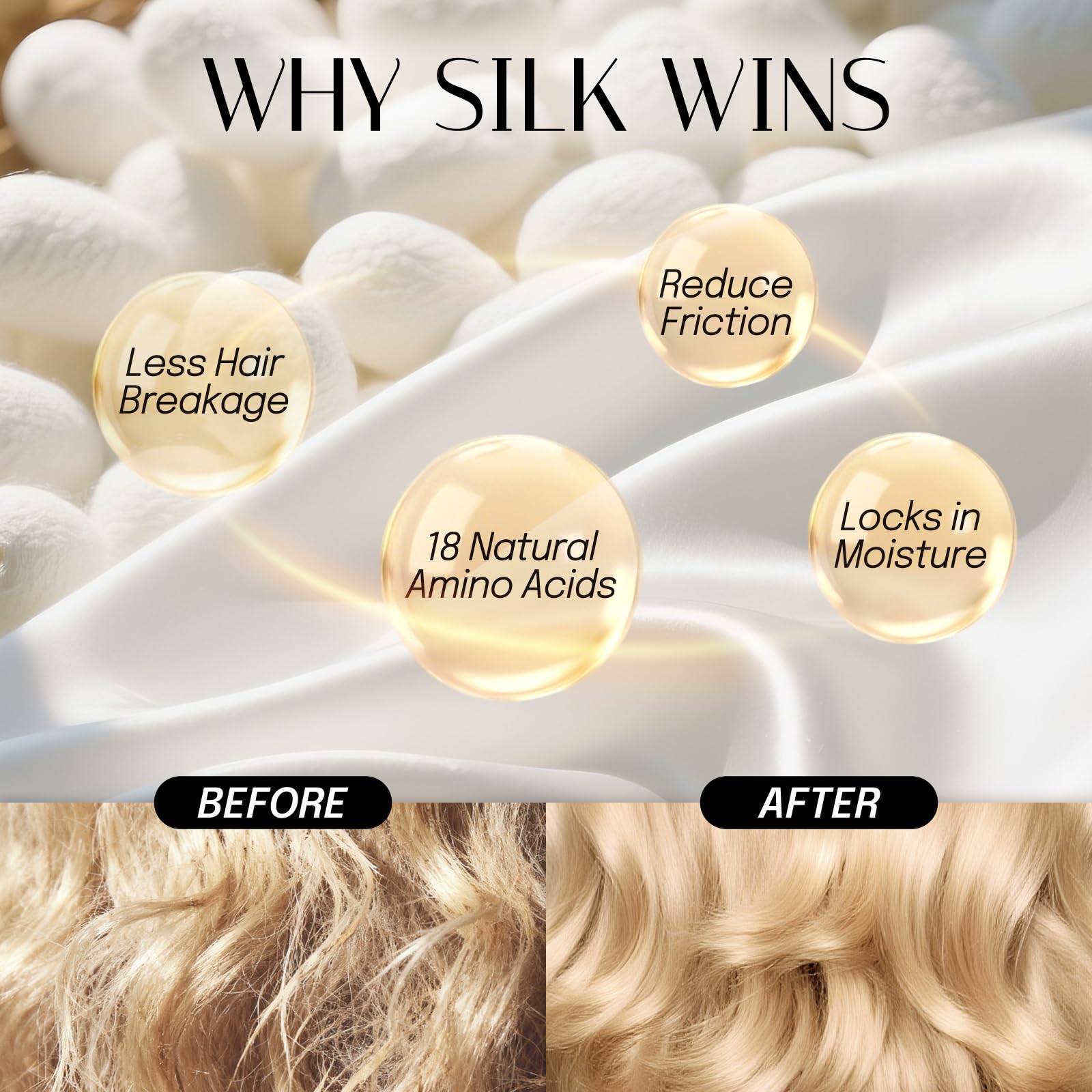 OLESILK intérieur soie lisse glisse sans accrocher les cheveux