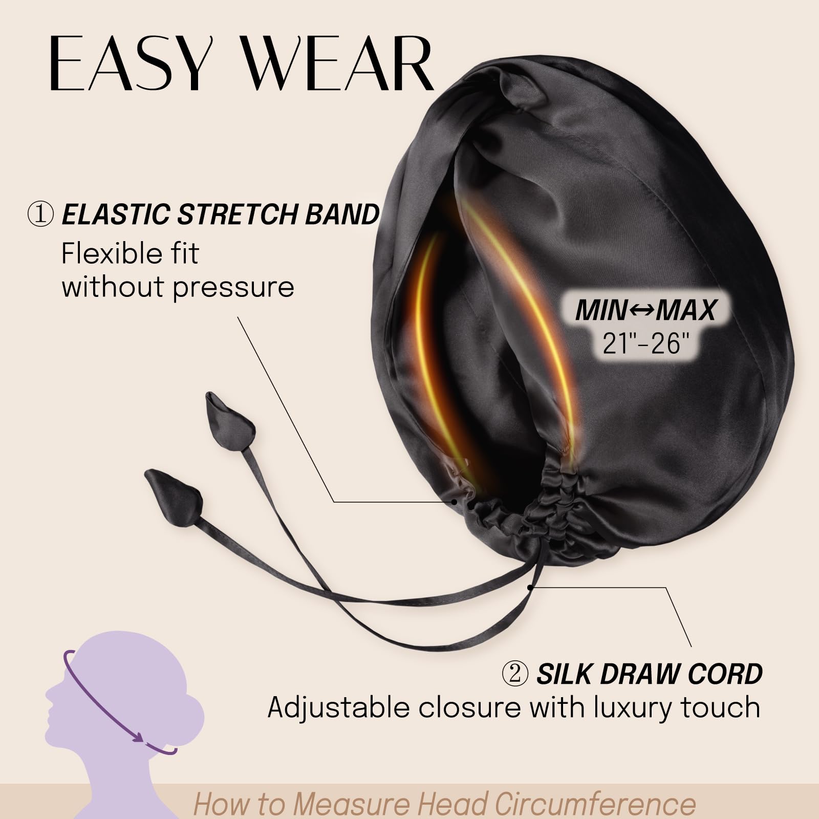 OLESILK bonnet noir pour dormir, confort et douceur.