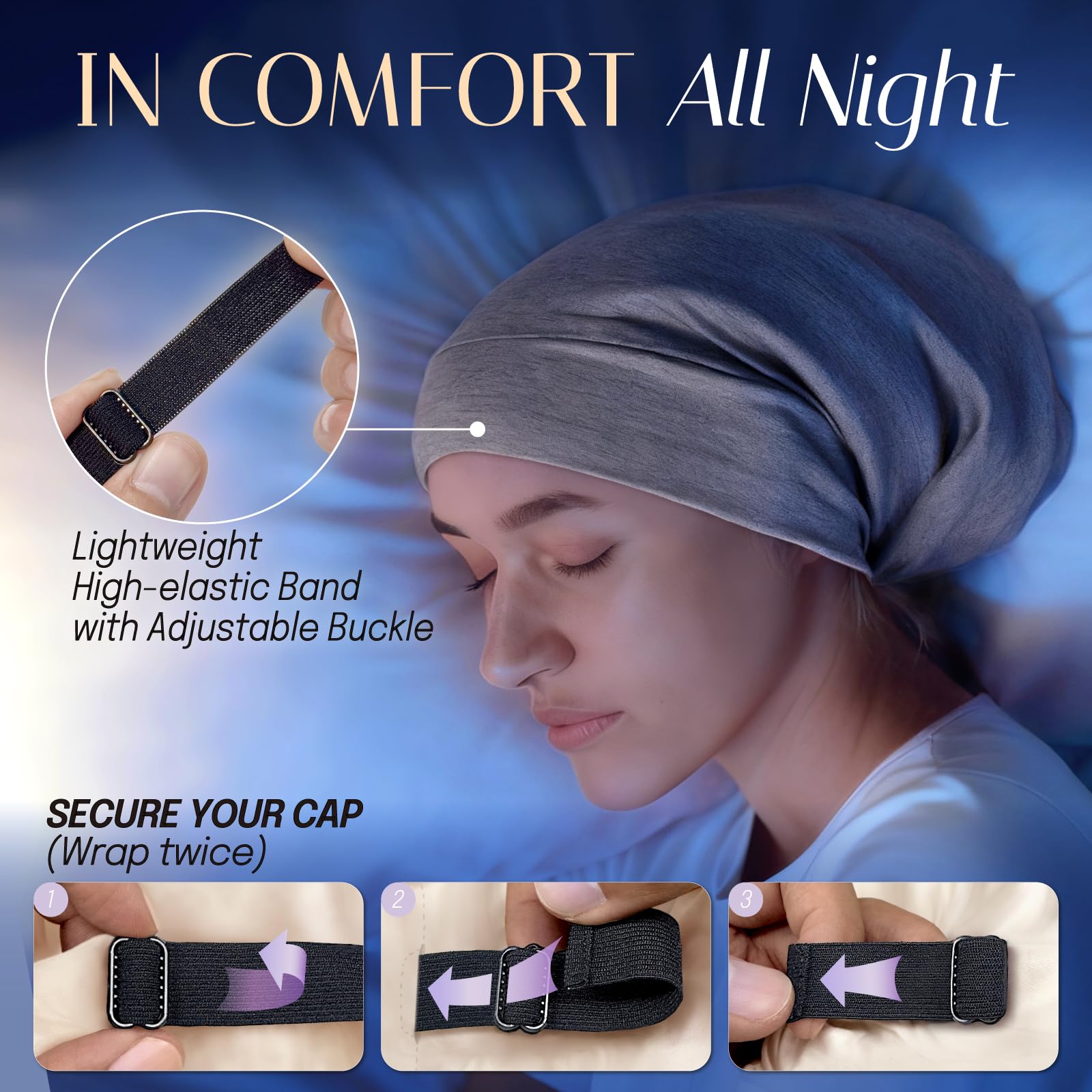 Bonnet OLESILK en soie de mûrier, usage quotidien idéal pour dormir et activités.