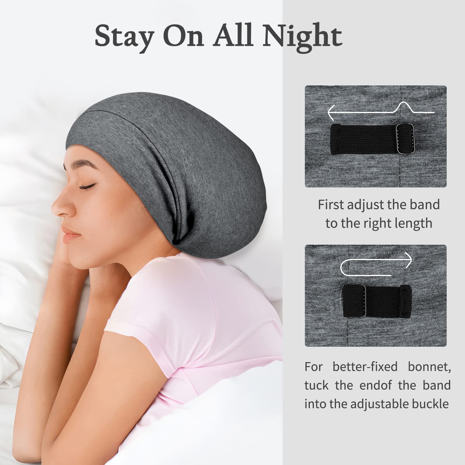 OLESILK bonnet soie Mulberry gris perle, démonstration de l'ajustement quotidien.