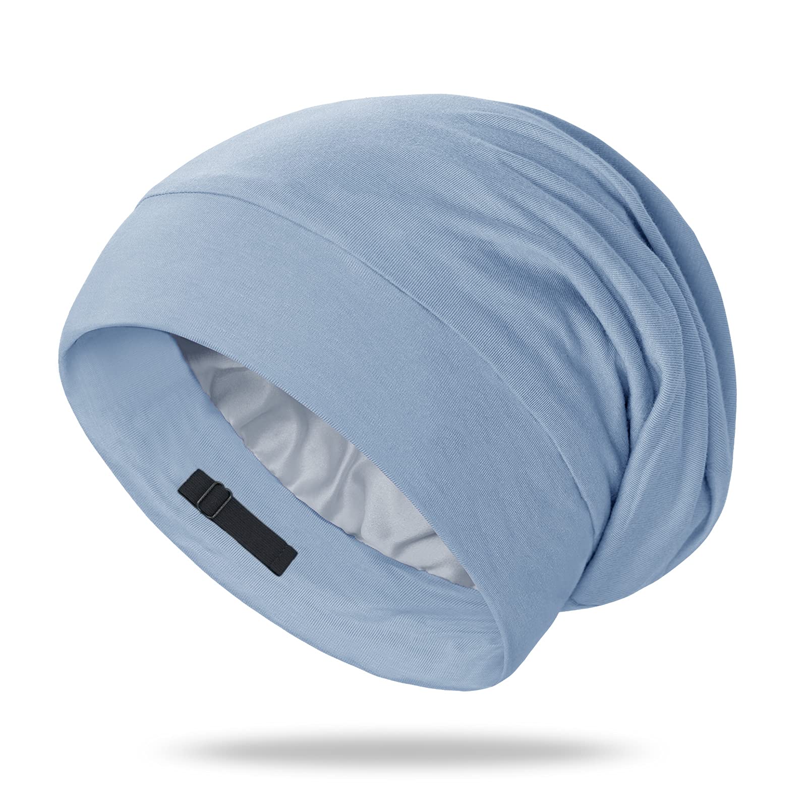 Bonnet soie OLESILK pour nuit en bleu clair, douceur luxueuse pour les cheveux.