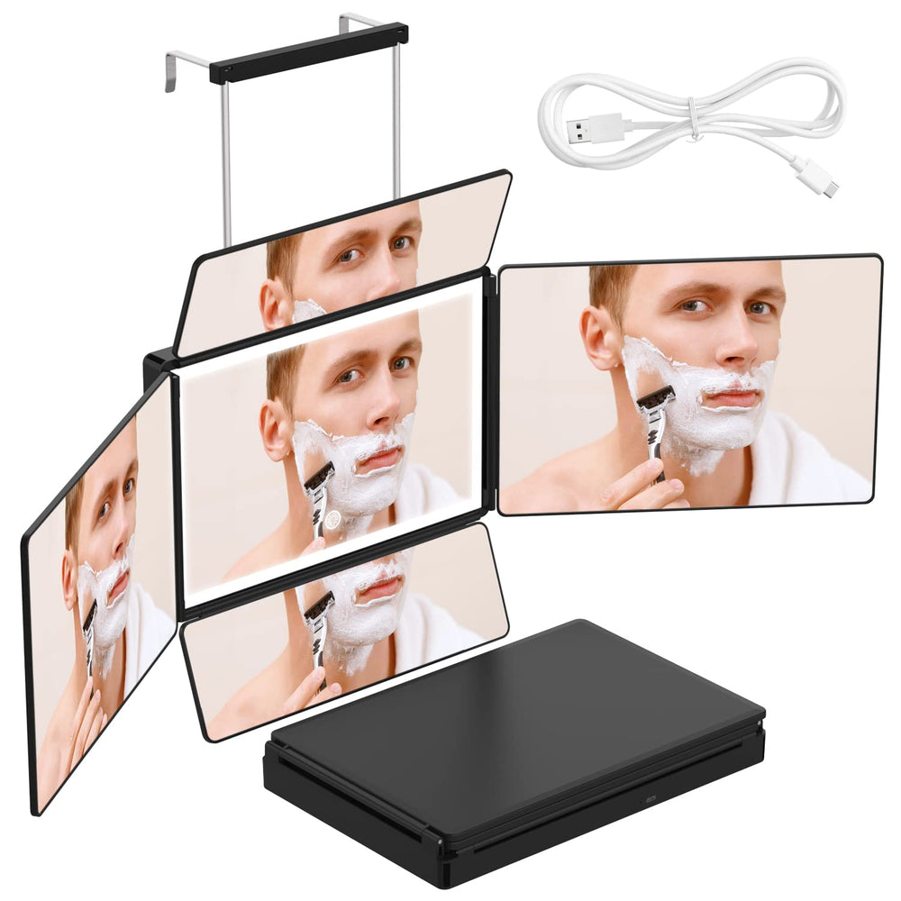 OLIBUY Miroir 5 Voies: vue visage 360 pour une coupe précise à domicile.
