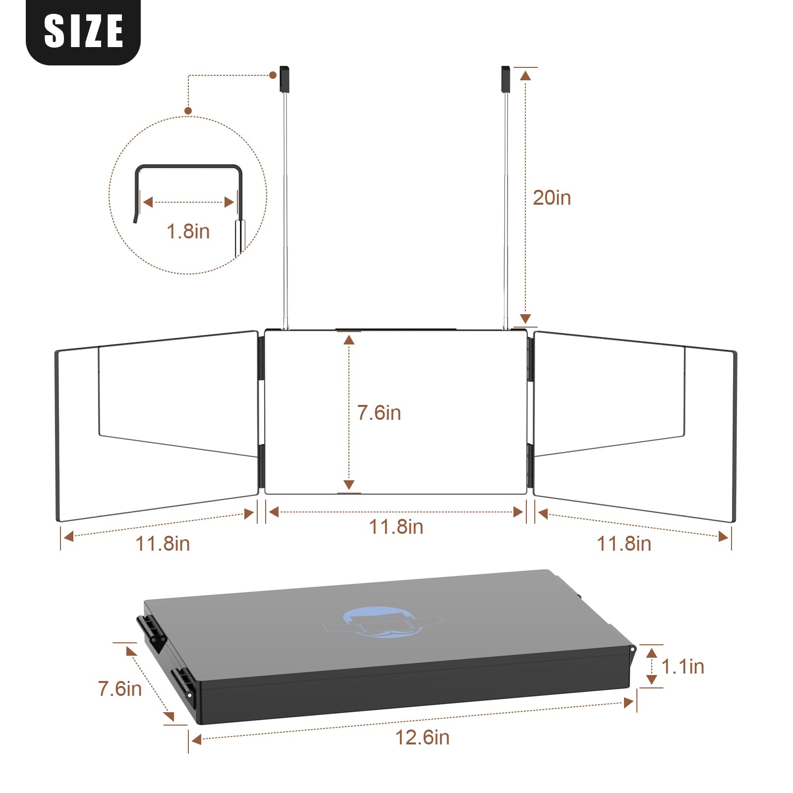 OLIBUY miroir-triple-accrochage-mural-porte-table: trois options d installation selon votre espace.