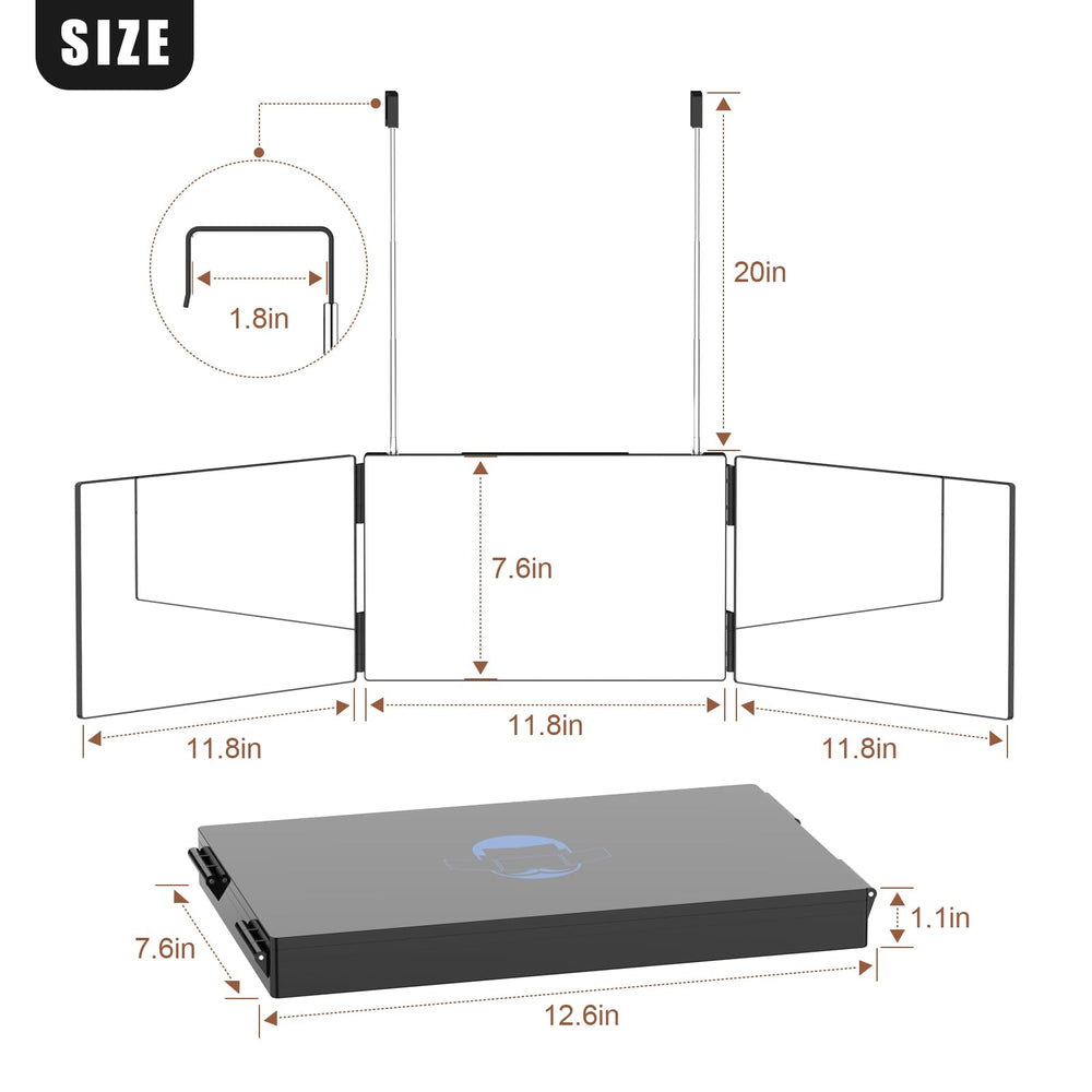 OLIBUY miroir-triple-accrochage-mural-porte-table: trois options d installation selon votre espace.