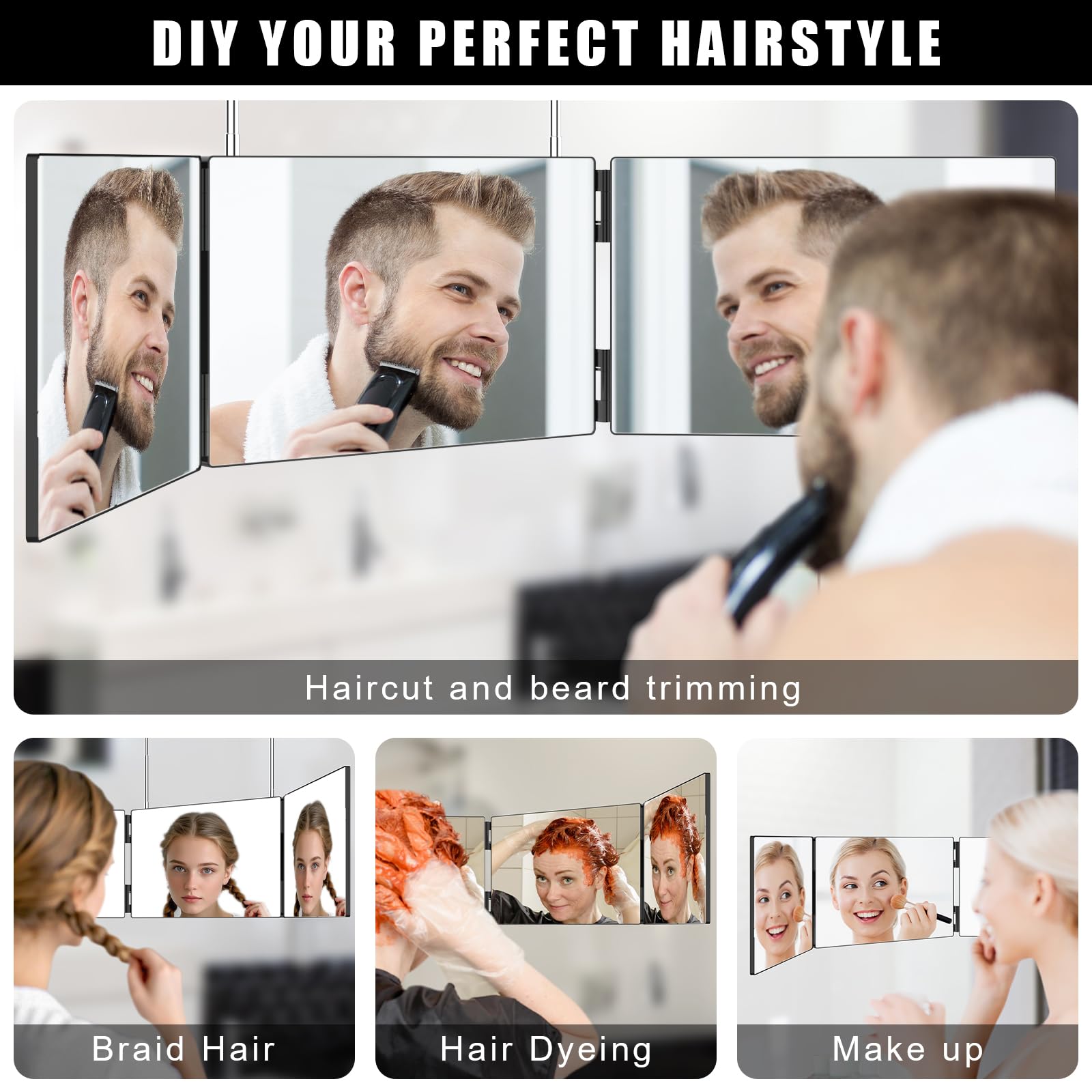 OLIBUY miroir-triple-coiffage-maquillage-domicile: compagnon pratique pour coiffure et maquillage.