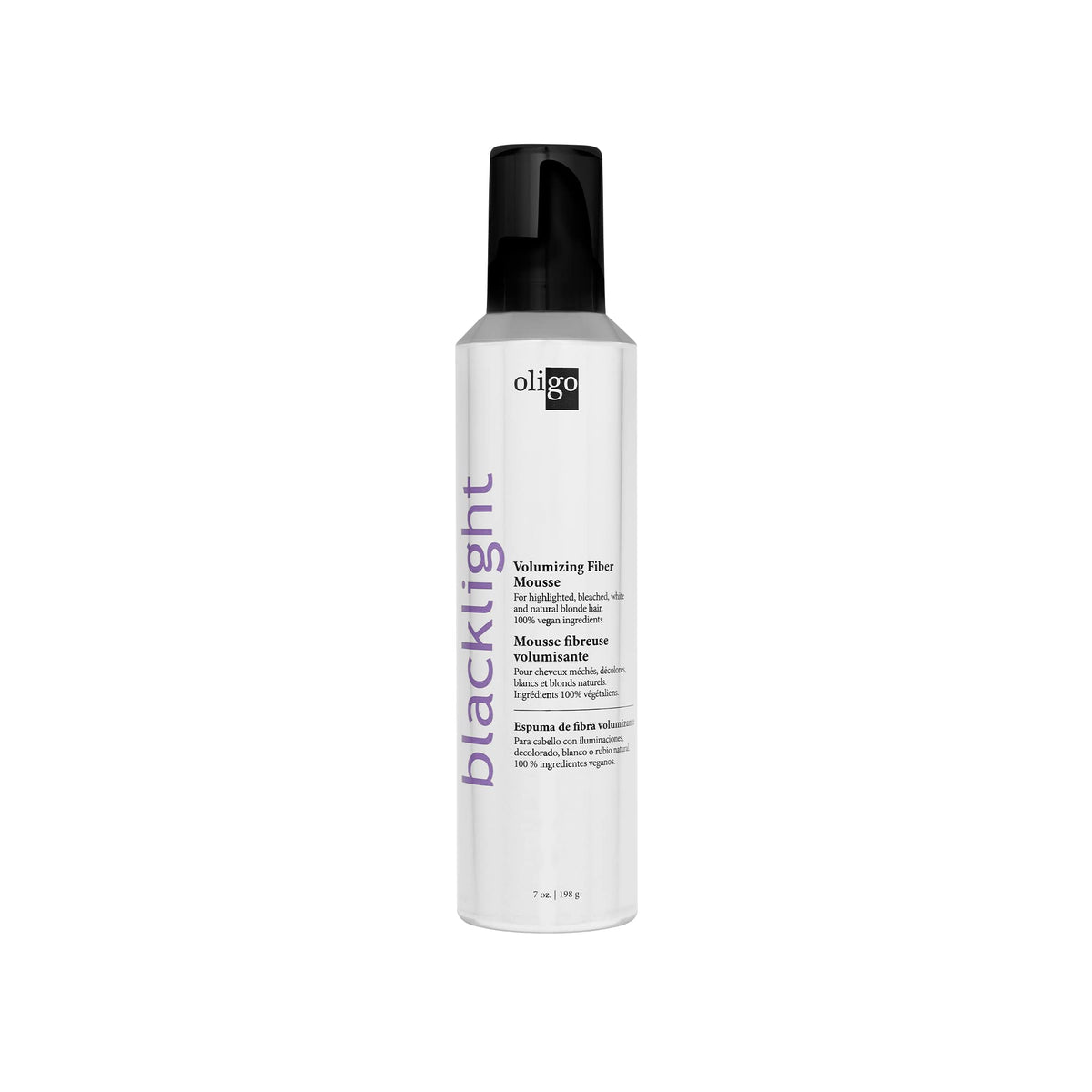 Oligo Professionnel Blacklight Mousse Fibre Volumisante pour un volume durable sur tous types de cheveux.