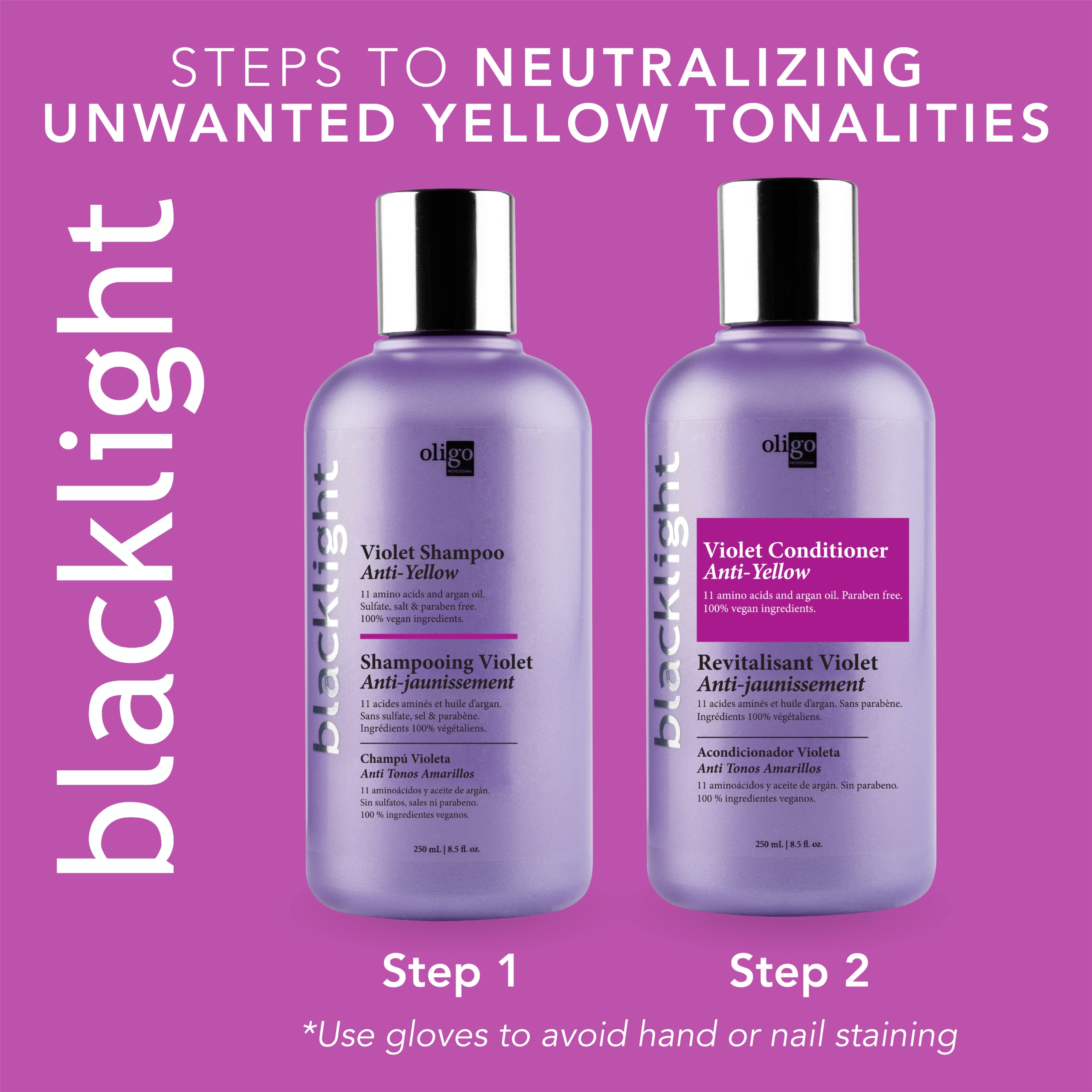 Neutralisation des reflets jaunes sur cheveux blonds avec Blacklight Violet.