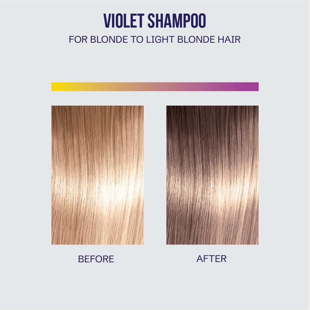 Cheveux blonds brillants après utilisation du shampooing violet.