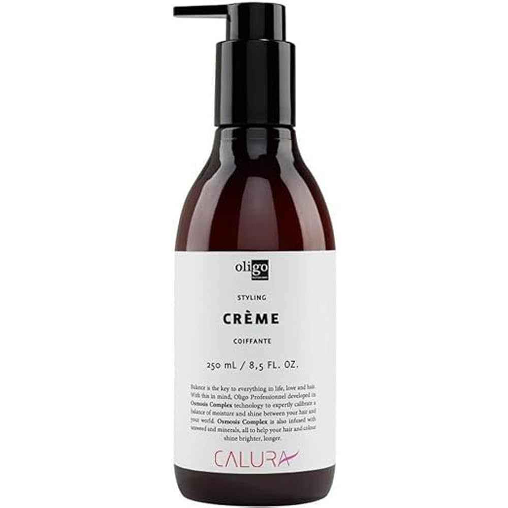 Calura Styling Crème d'Oligo Professionnel, bouteille pompe, contrôle des frisottis et hydratation.