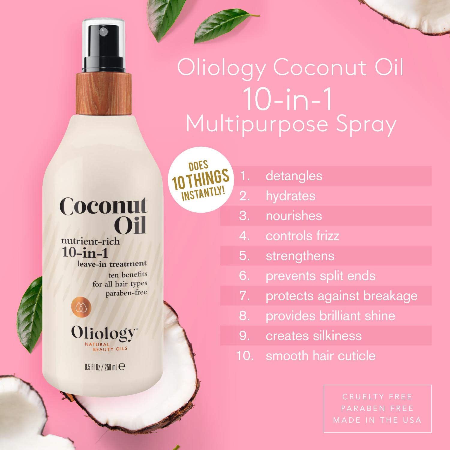 Oliology spray démêlant cheveux facilitant le passage du peigne.